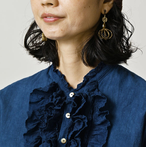 45R Ai Indigo Khadi x Feather Khadi Silk Frill Tarra Blouse