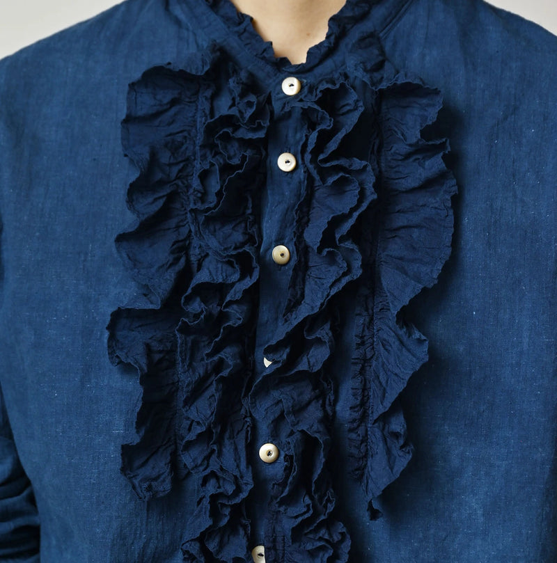 45R Ai Indigo Khadi x Feather Khadi Silk Frill Tarra Blouse - Image 7
