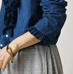 45R Ai Indigo Khadi x Feather Khadi Silk Frill Tarra Blouse