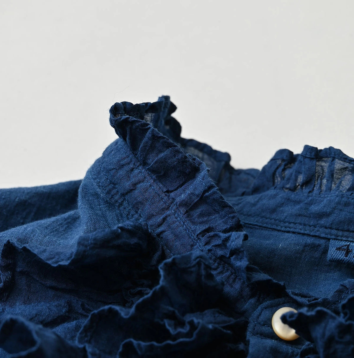 45R Ai Indigo Khadi x Feather Khadi Silk Frill Tarra Blouse - Image 13