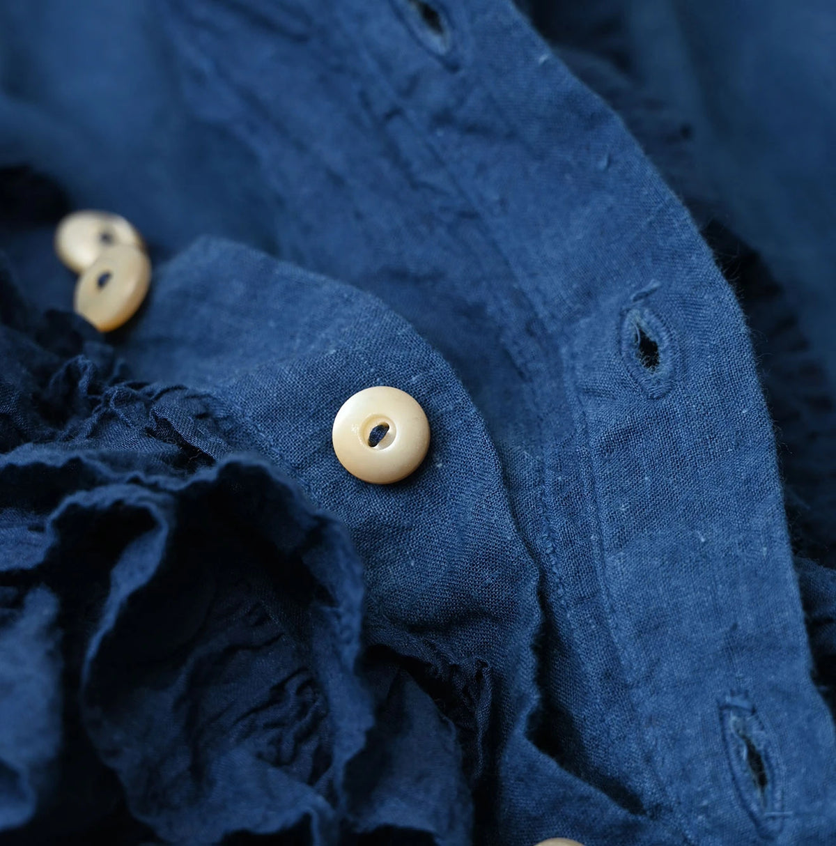 45R Ai Indigo Khadi x Feather Khadi Silk Frill Tarra Blouse - Image 15