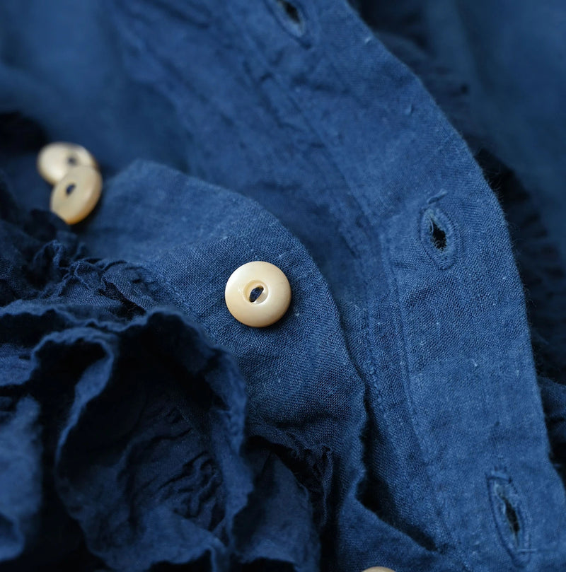 45R Ai Indigo Khadi x Feather Khadi Silk Frill Tarra Blouse - Image 15