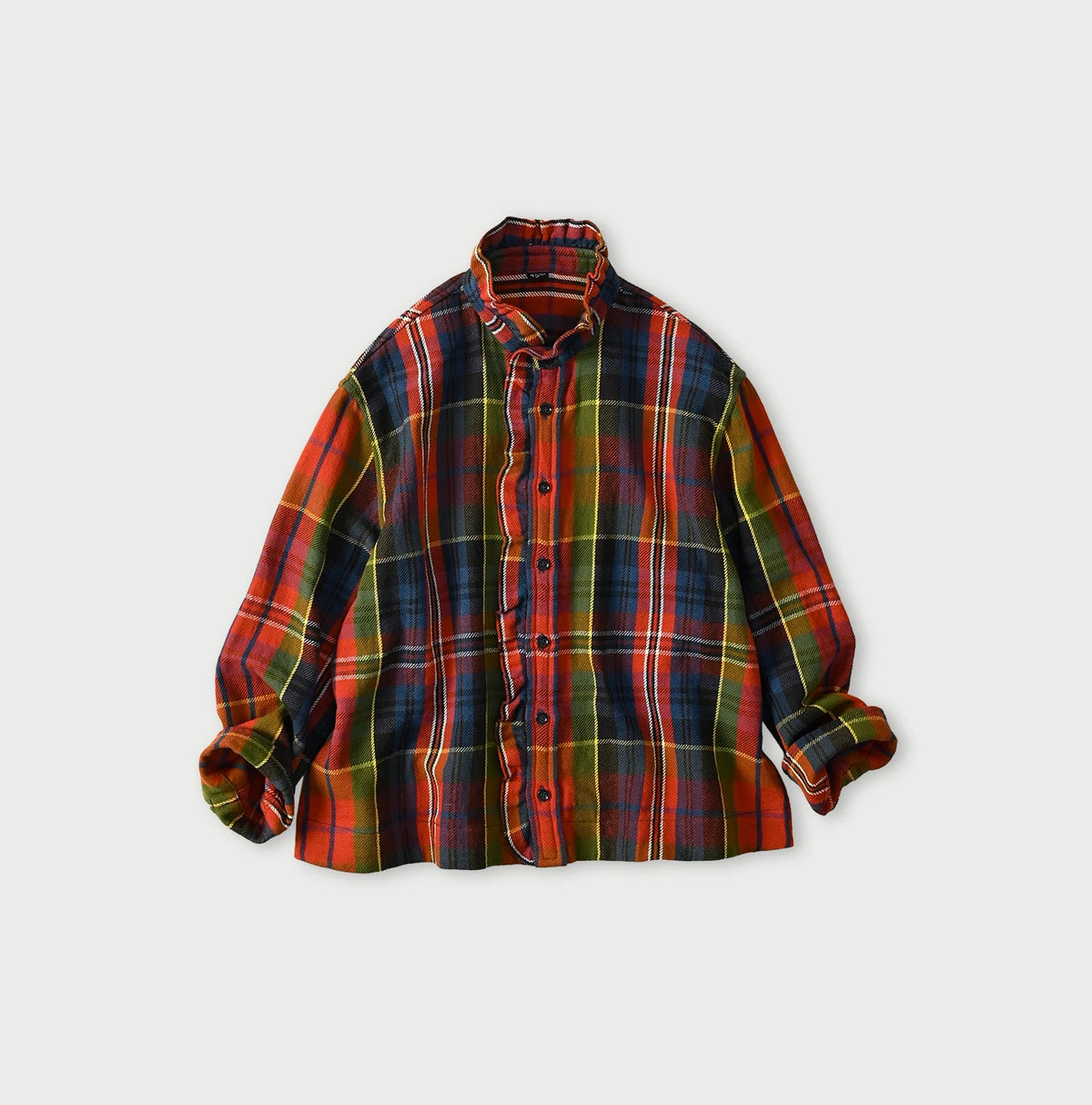 45R India Tartan Check Frill Square Blouse - Image 1