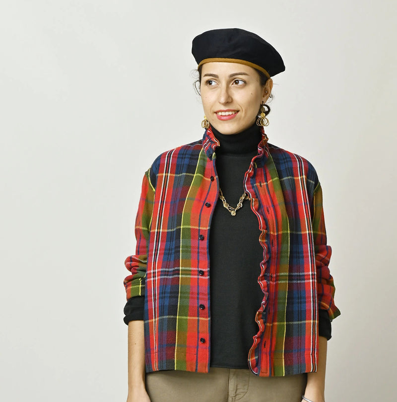 45R India Tartan Check Frill Square Blouse - Image 5