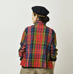 45R India Tartan Check Frill Square Blouse