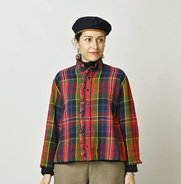 45R India Tartan Check Frill Square Blouse