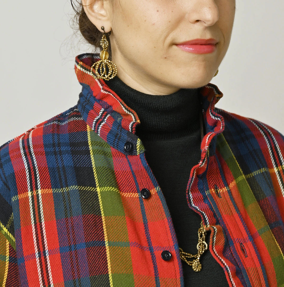 45R India Tartan Check Frill Square Blouse - Image 9