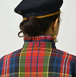 45R India Tartan Check Frill Square Blouse