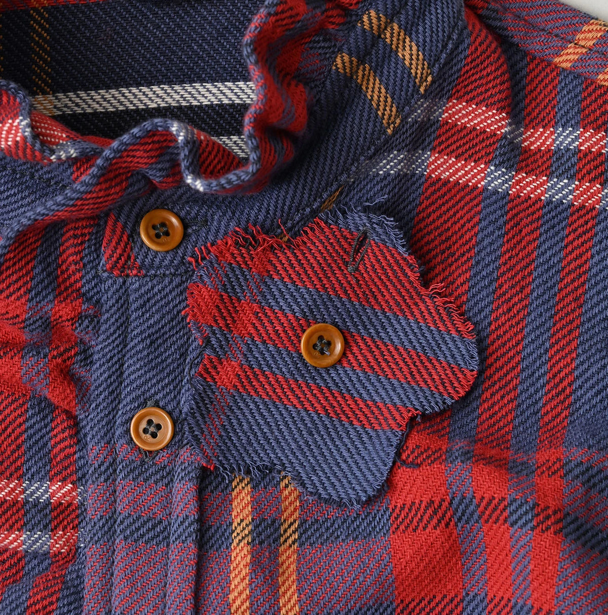 45R India Tartan Check Frill Square Blouse