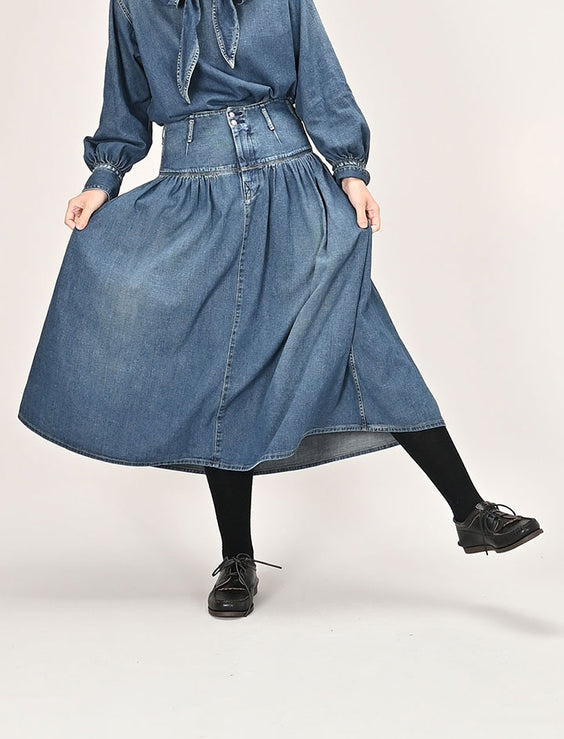 Indigo 45 Petit Denim Yoke Skirt Distressed