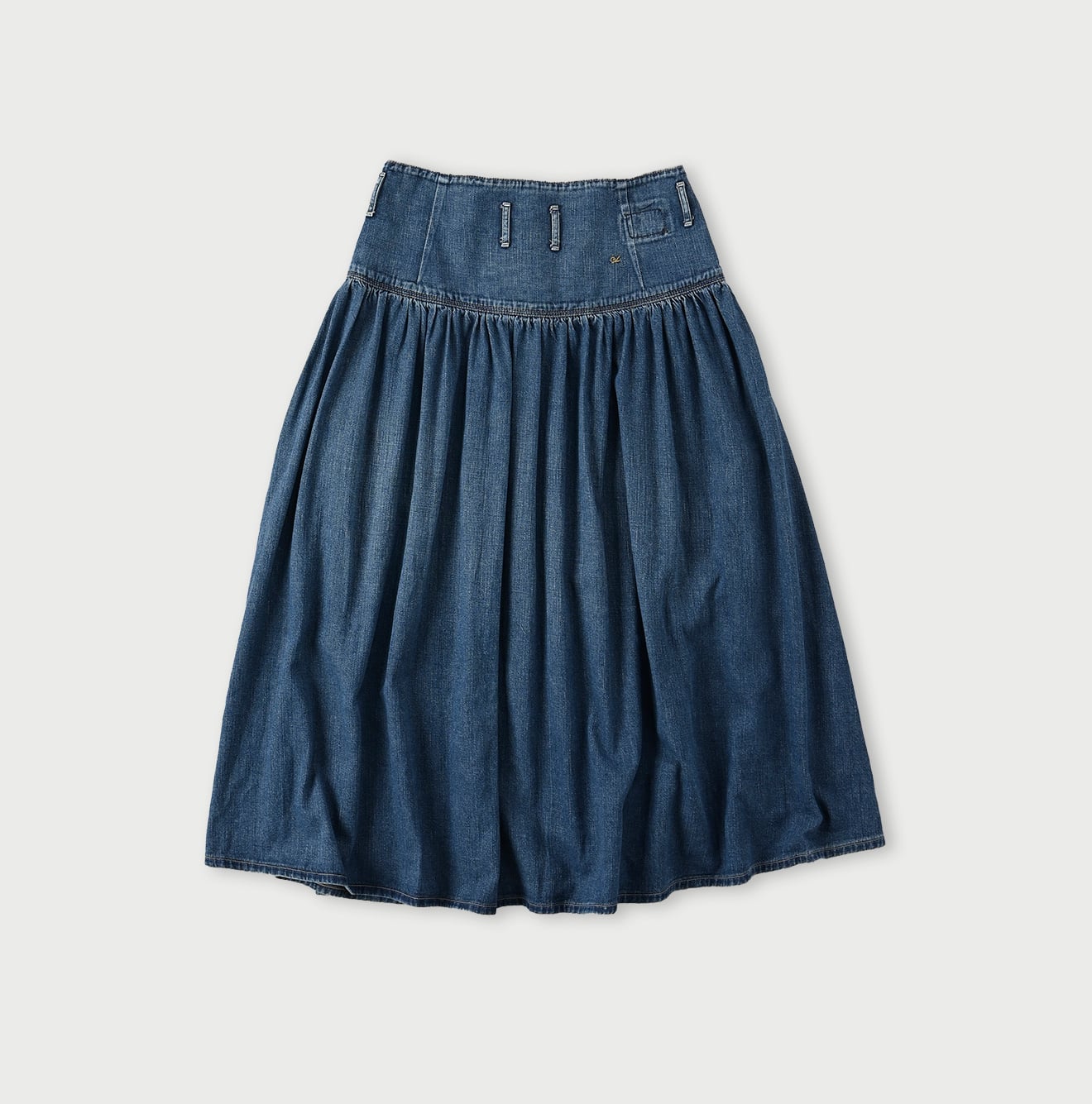 45R Indigo 45 Petit Denim Yoke Skirt Distressed