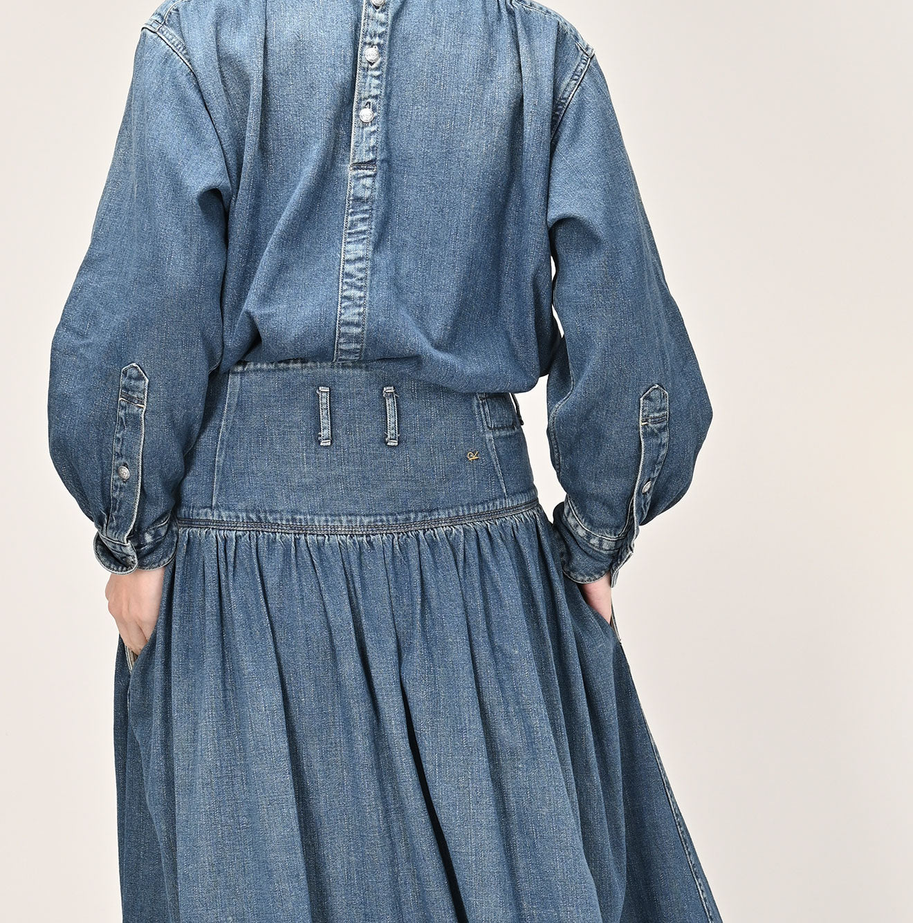 45R Indigo 45 Petit Denim Yoke Skirt Distressed