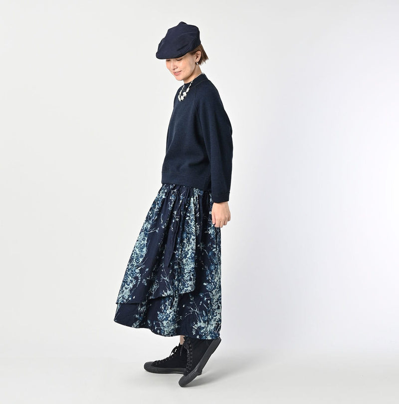 45R Indigo Khadi Bouquet Stripe Skirt