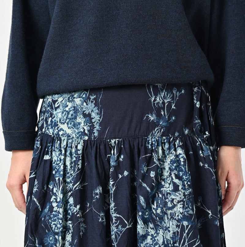 45R Indigo Khadi Bouquet Stripe Skirt