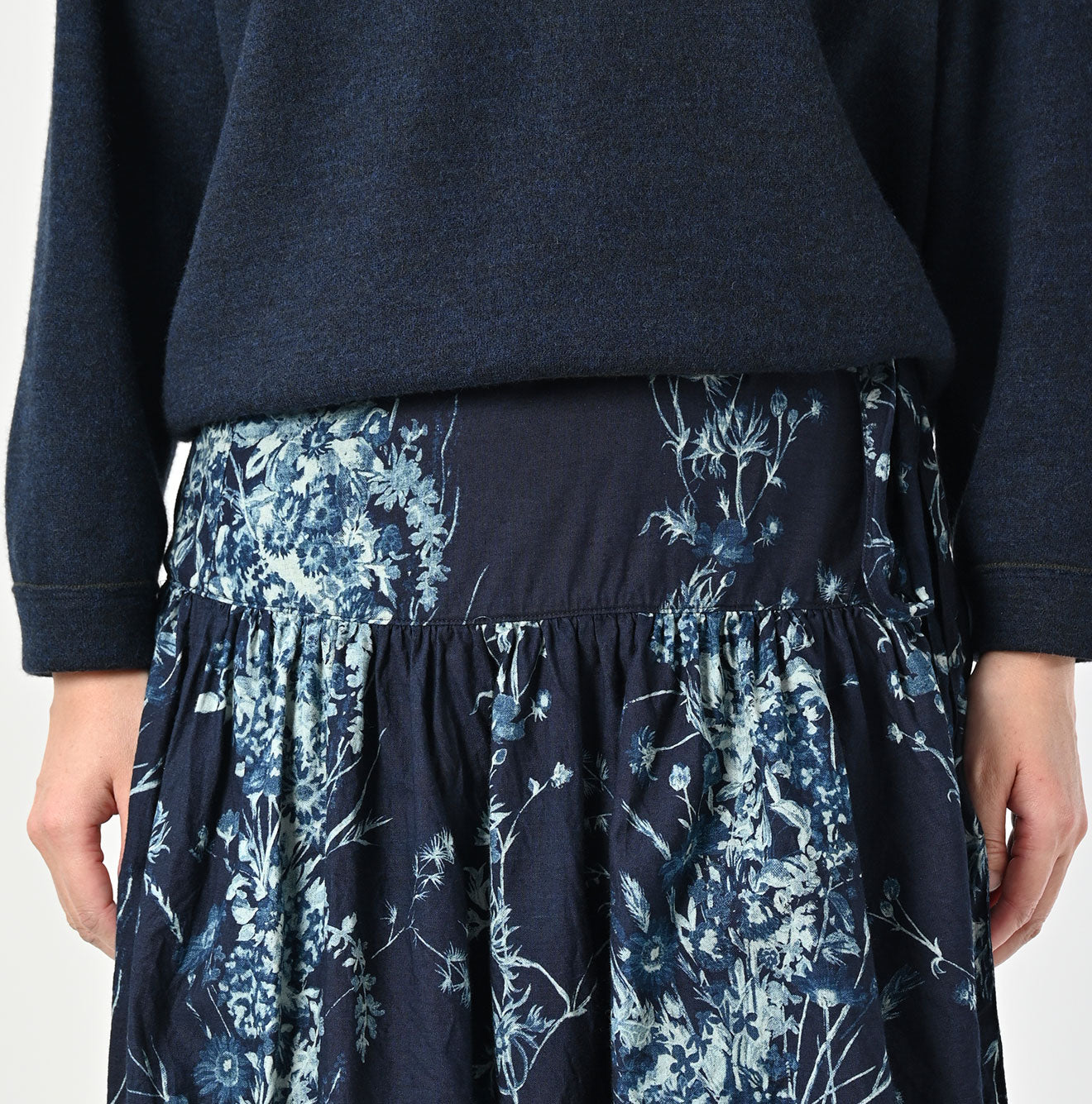 45R Indigo Khadi Bouquet Stripe Skirt