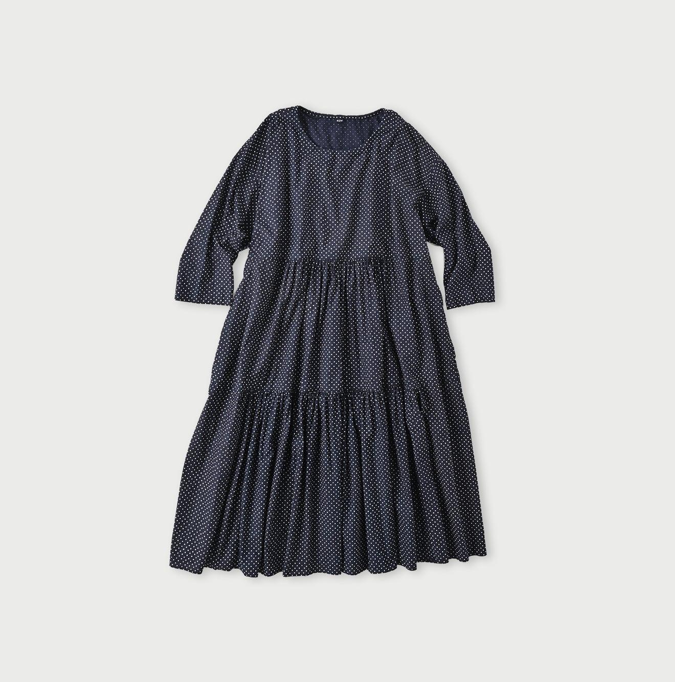 Indigo Tappet Dots Tiered Dress