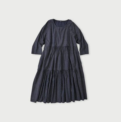 Indigo Tappet Dots Tiered Dress