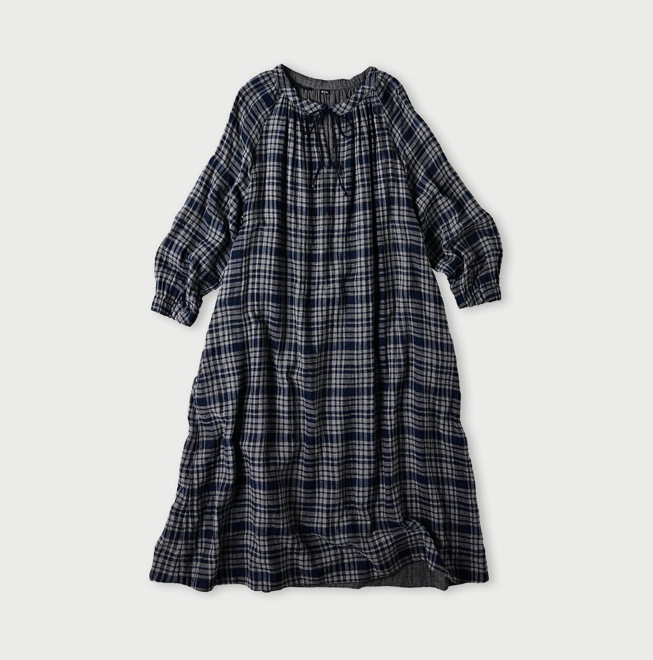 45R Indigo Fuwauwa Double Woven Shirring Dress - Image 1