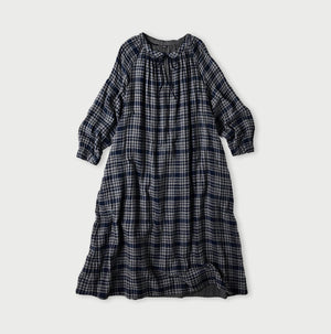Indigo Fuwauwa Double Woven Shirring Dress