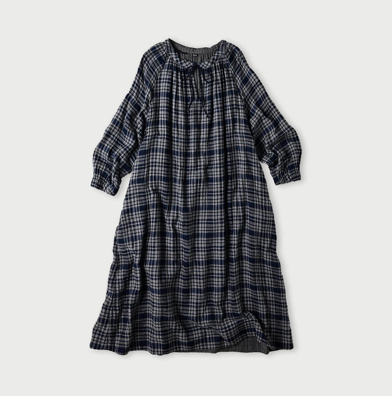 45R Indigo Fuwauwa Double Woven Shirring Dress - Image 1