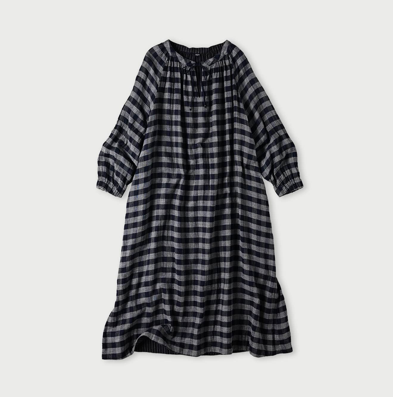 45R Indigo Fuwauwa Double Woven Shirring Dress - Image 2