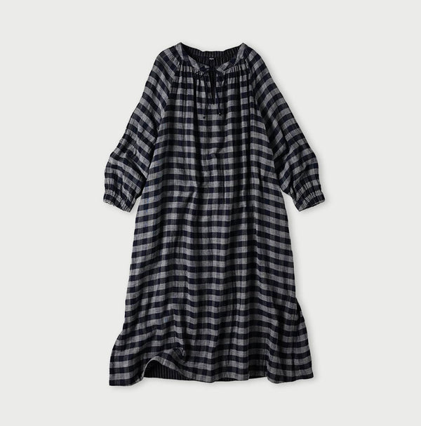 45R Indigo Fuwauwa Double Woven Shirring Dress