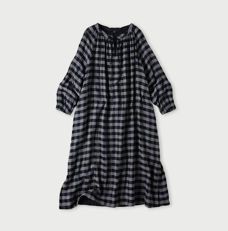 45R Indigo Fuwauwa Double Woven Shirring Dress - Image 2