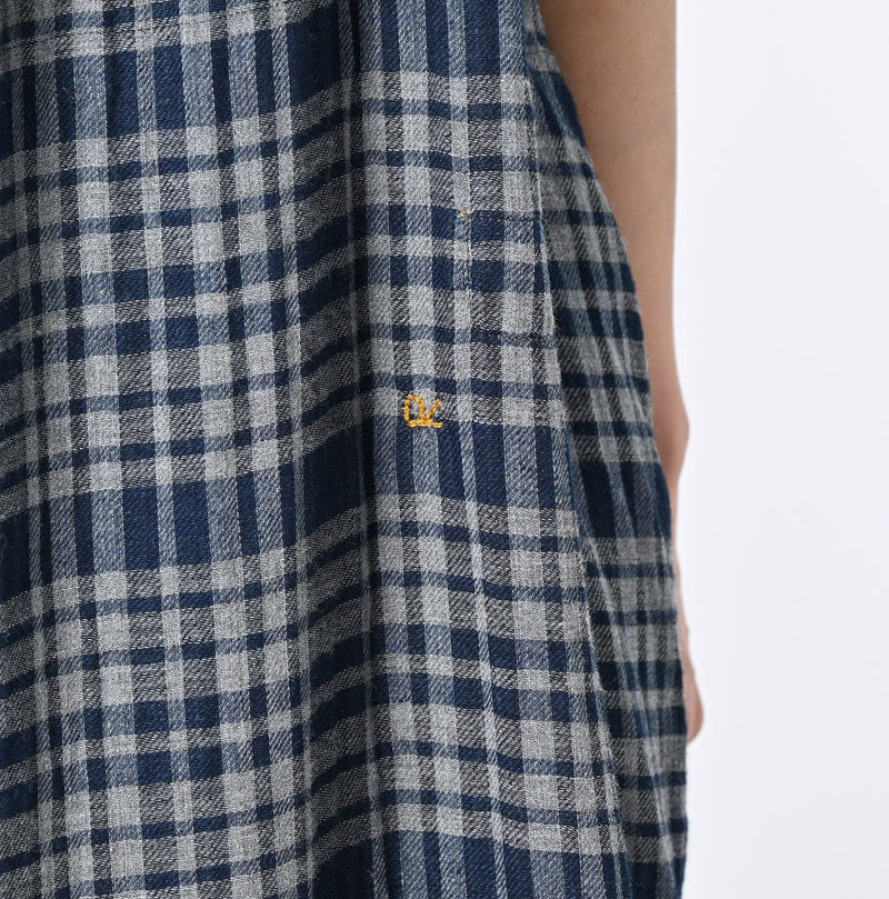 45R Indigo Fuwauwa Double Woven Shirring Dress