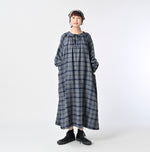 45R Indigo Fuwauwa Double Woven Shirring Dress