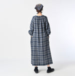 45R Indigo Fuwauwa Double Woven Shirring Dress