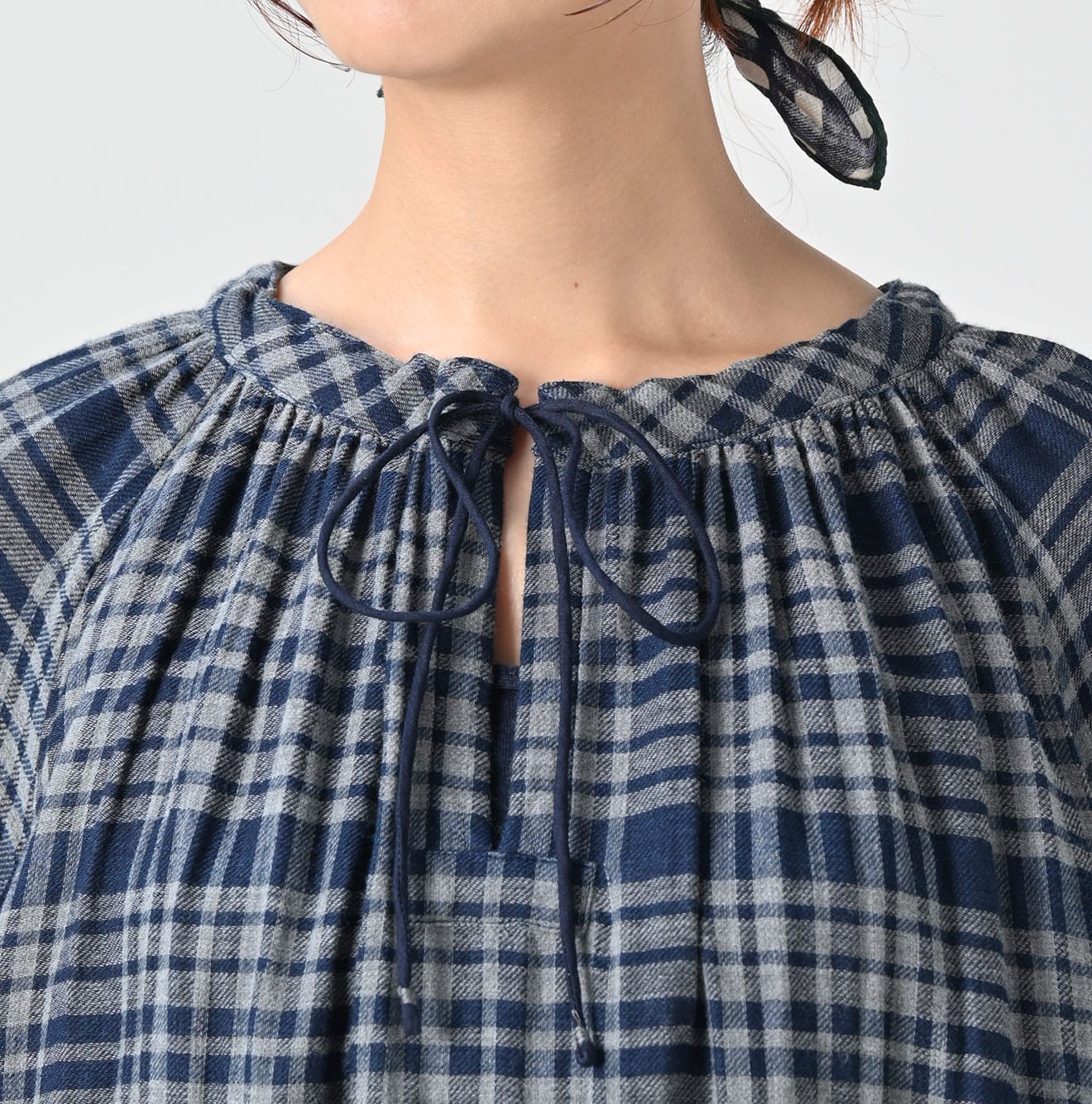 45R Indigo Fuwauwa Double Woven Shirring Dress