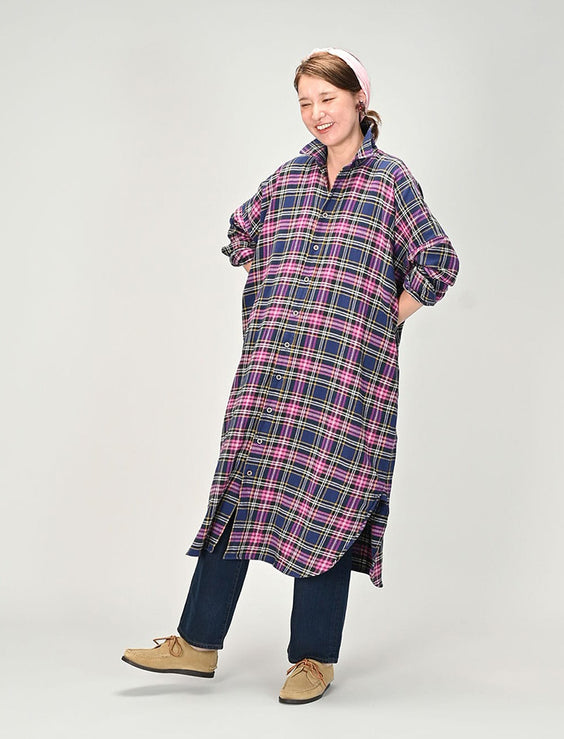 India Flannel Big Shirt Dress