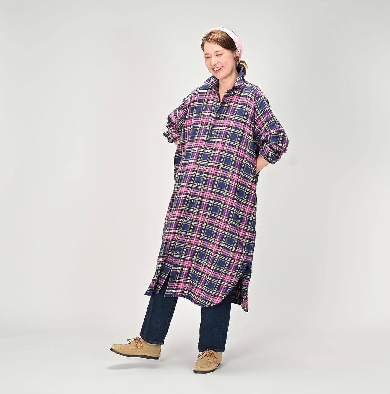 45R India Flannel Big Shirt Dress