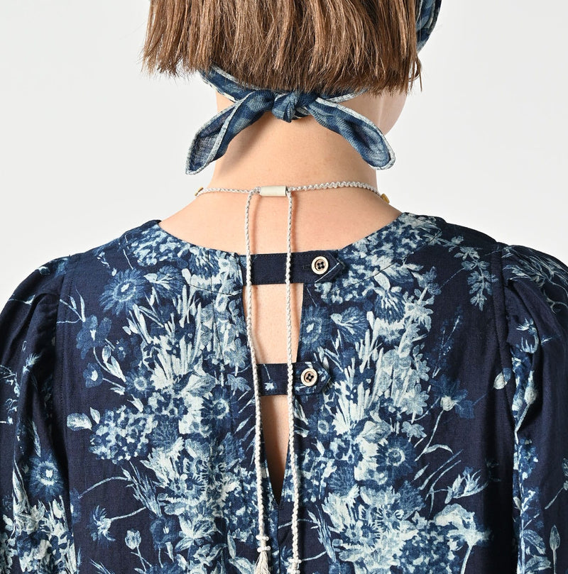 45R Indigo Khadi Bouquet Stripe Dress