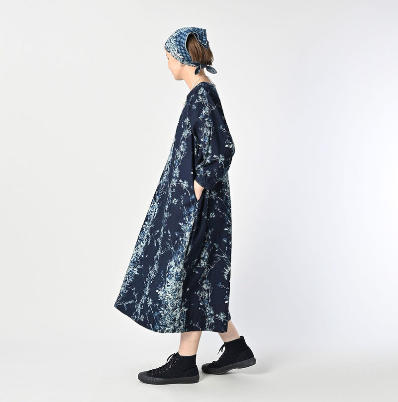 45R Indigo Khadi Bouquet Stripe Dress