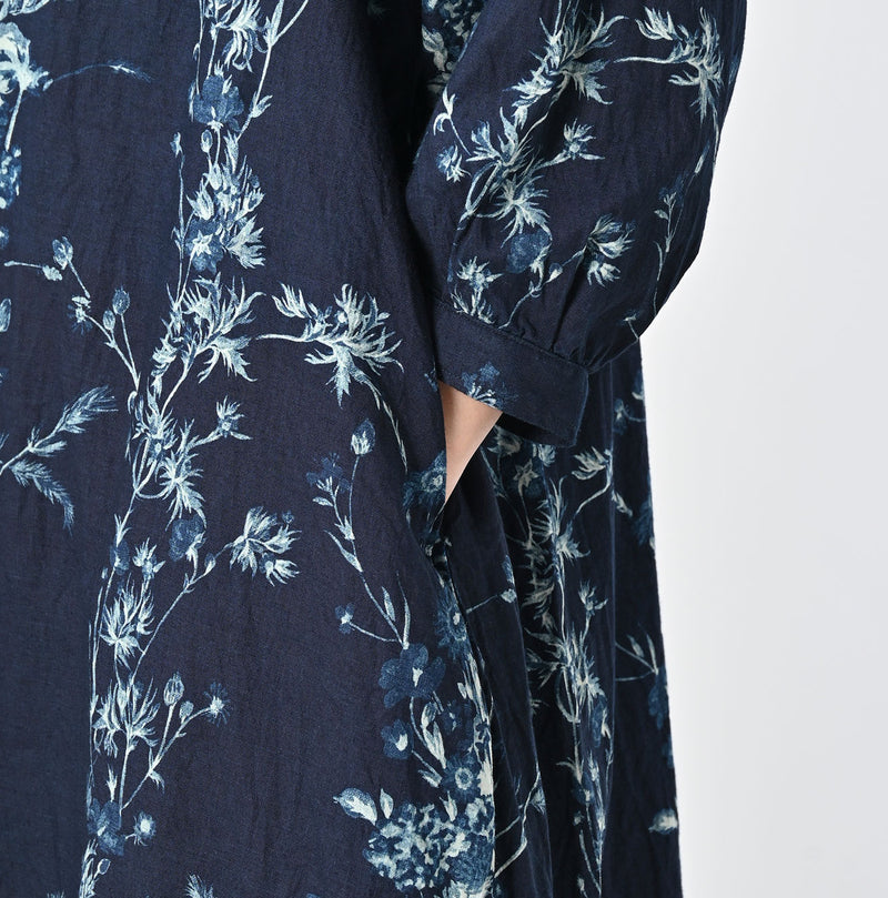 45R Indigo Khadi Bouquet Stripe Dress
