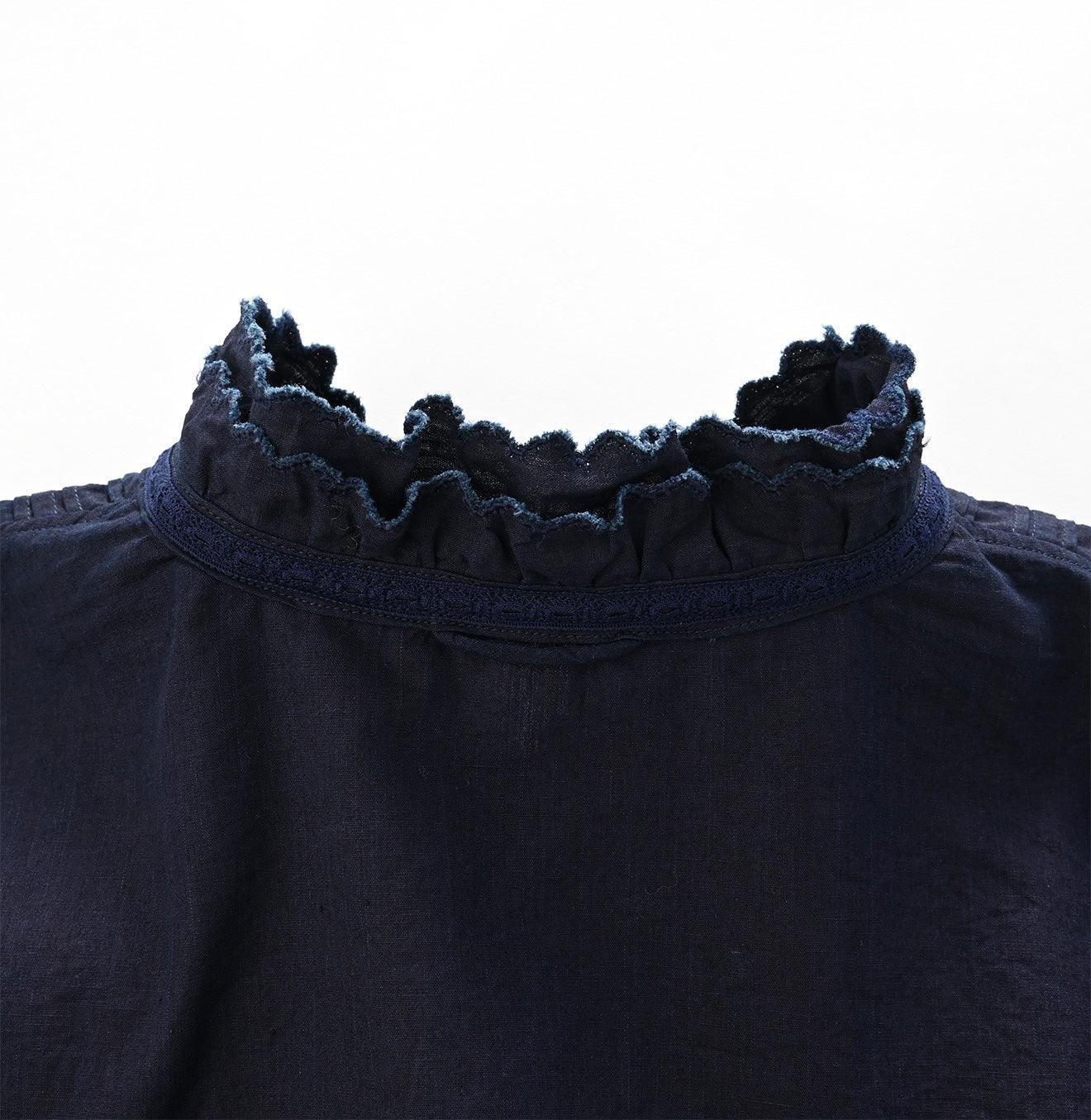 Indigo Damp Cutwork Frilled Blouse