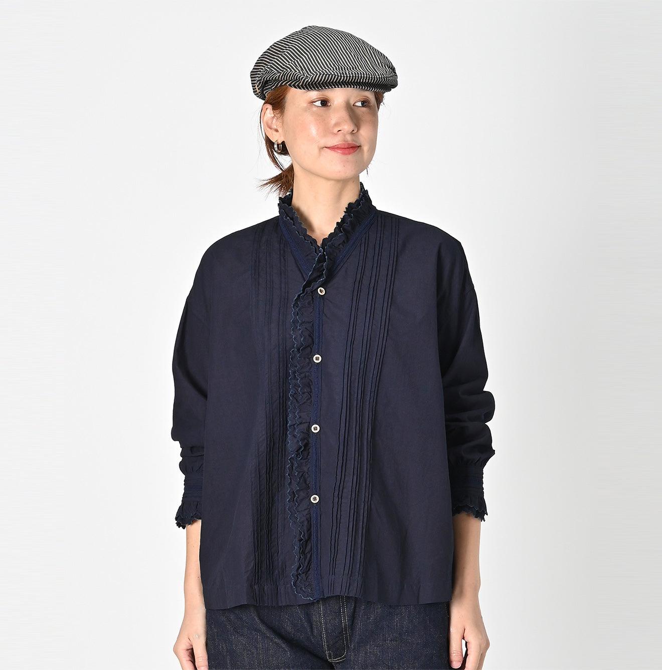 Indigo Damp Cutwork Frilled Blouse