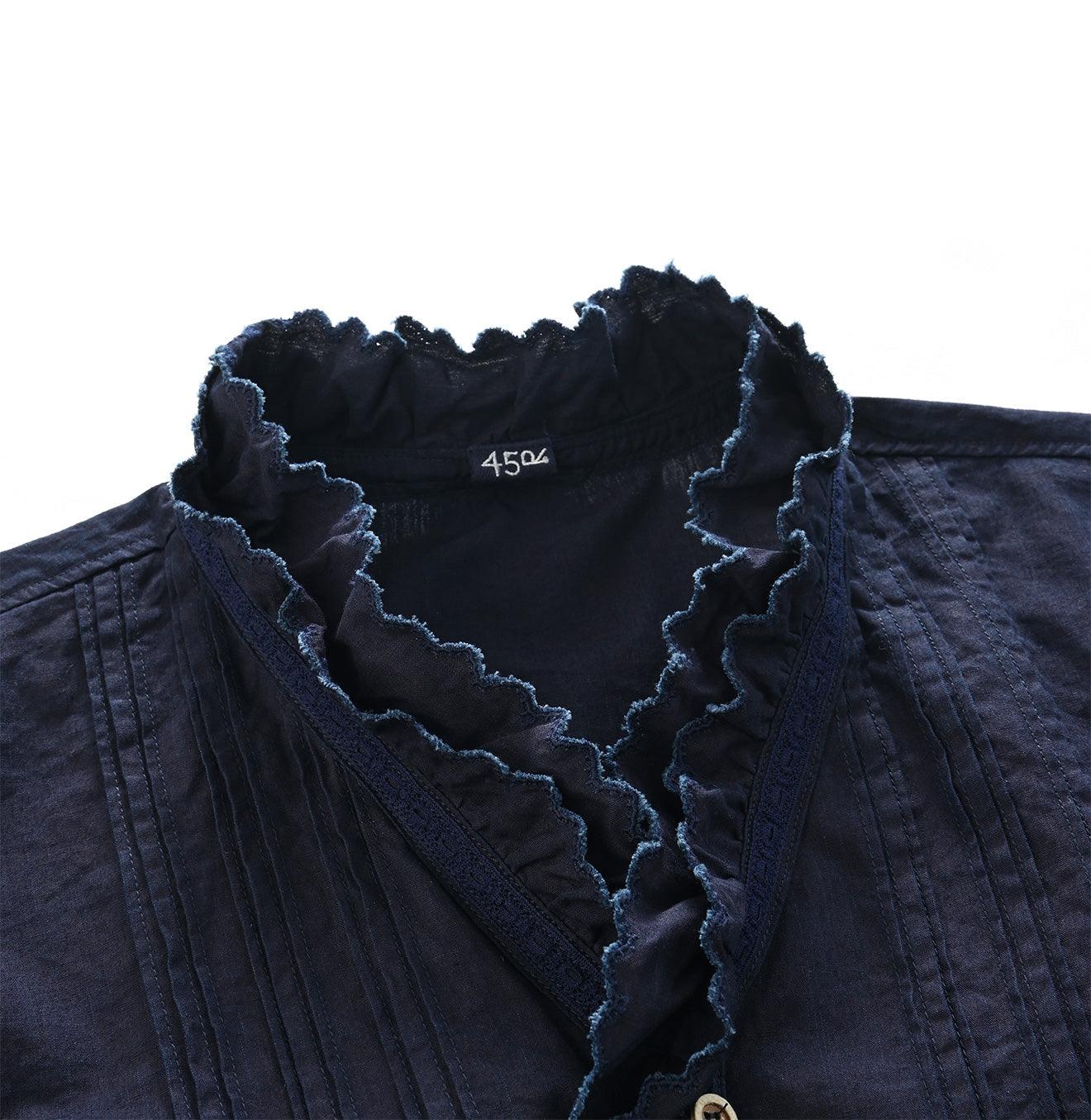 Indigo Damp Cutwork Frilled Blouse