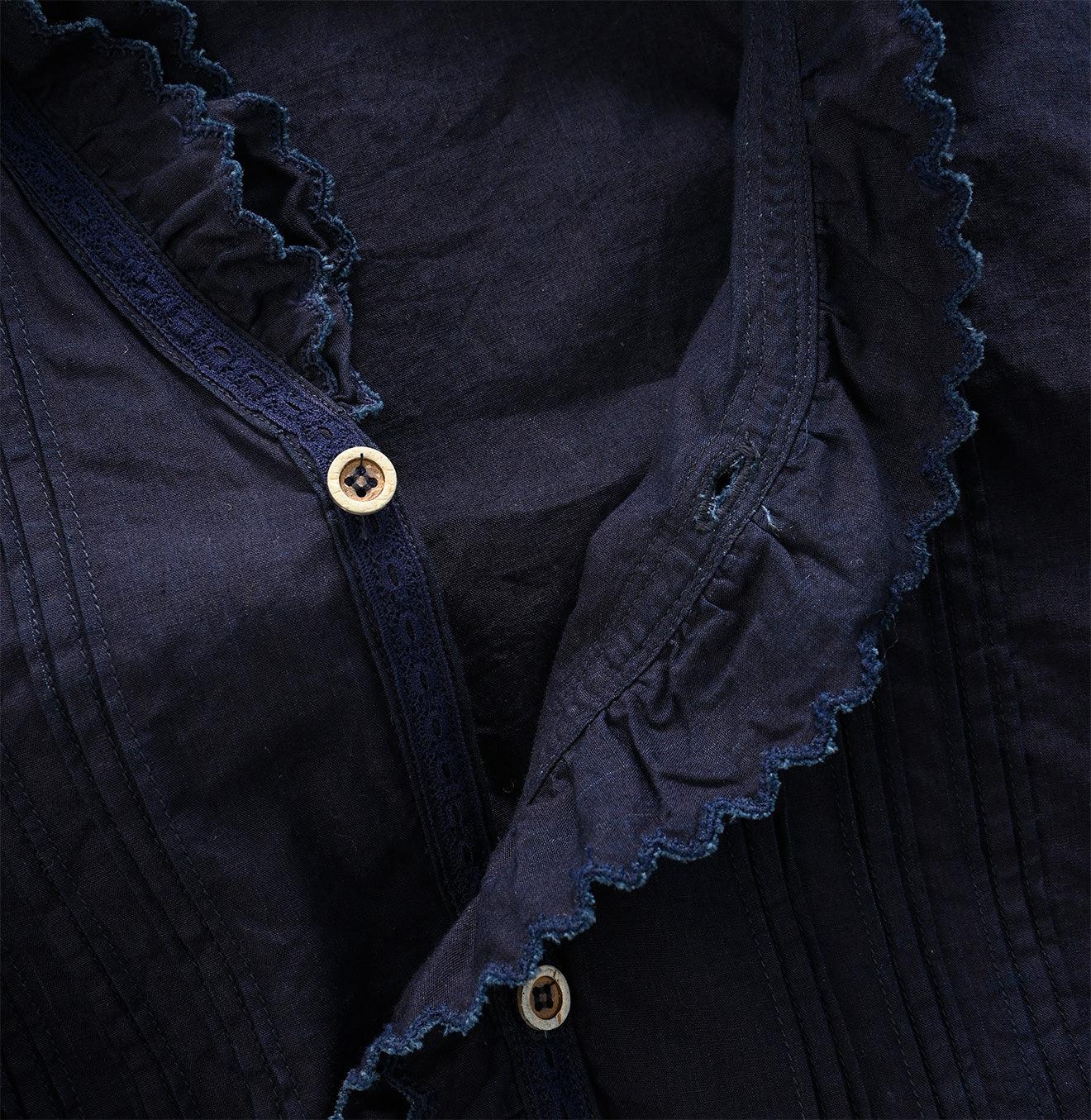 Indigo Damp Cutwork Frilled Blouse