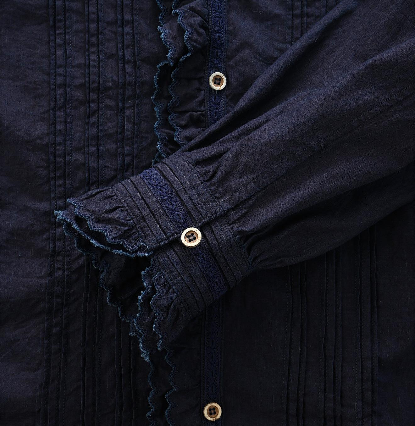 Indigo Damp Cutwork Frilled Blouse