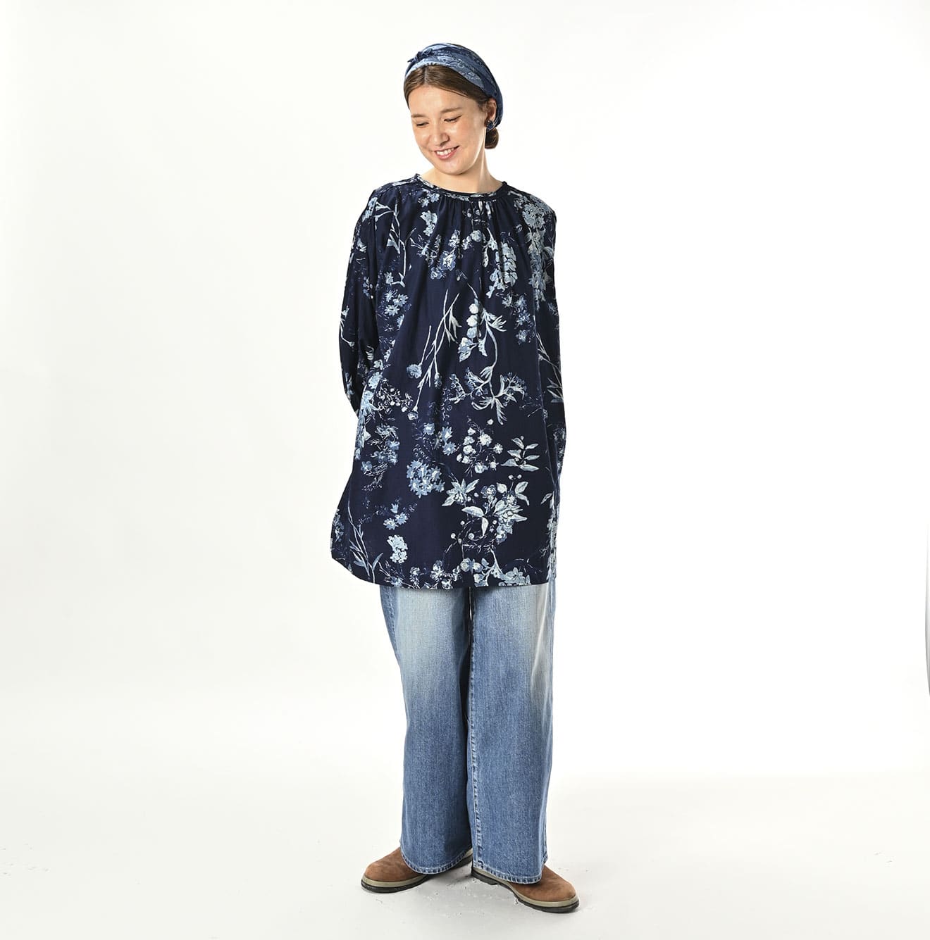 45R Indigo Noa Flower Tunic Blouse