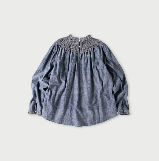 Ai Indigo Dungaree Khadi Ribbon Lace Blouse (Size 2) - 45R by 45rpm studio