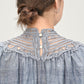 45R Ai Indigo Dungaree Khadi Ribbon Lace Blouse