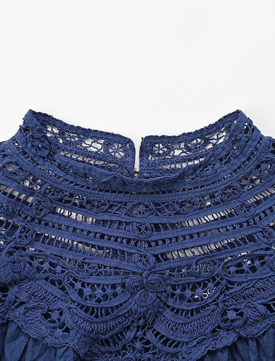 Ai Indigo Khadi Ribbon Lace Blouse