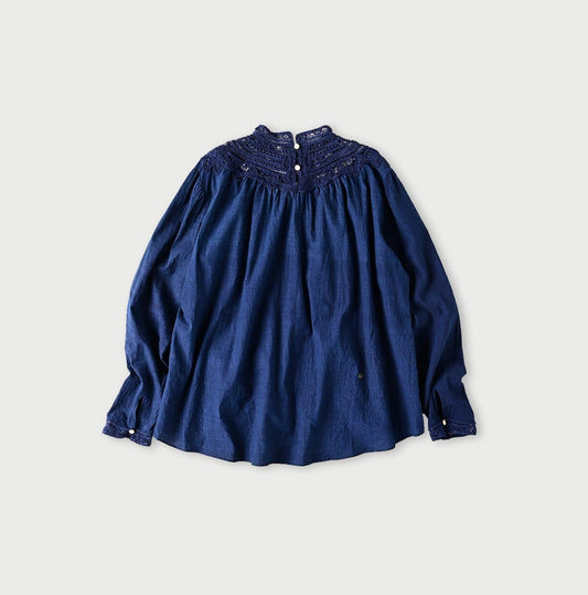 Ai Indigo Khadi Ribbon Lace Blouse (Size 2) - 45R by 45rpm studio