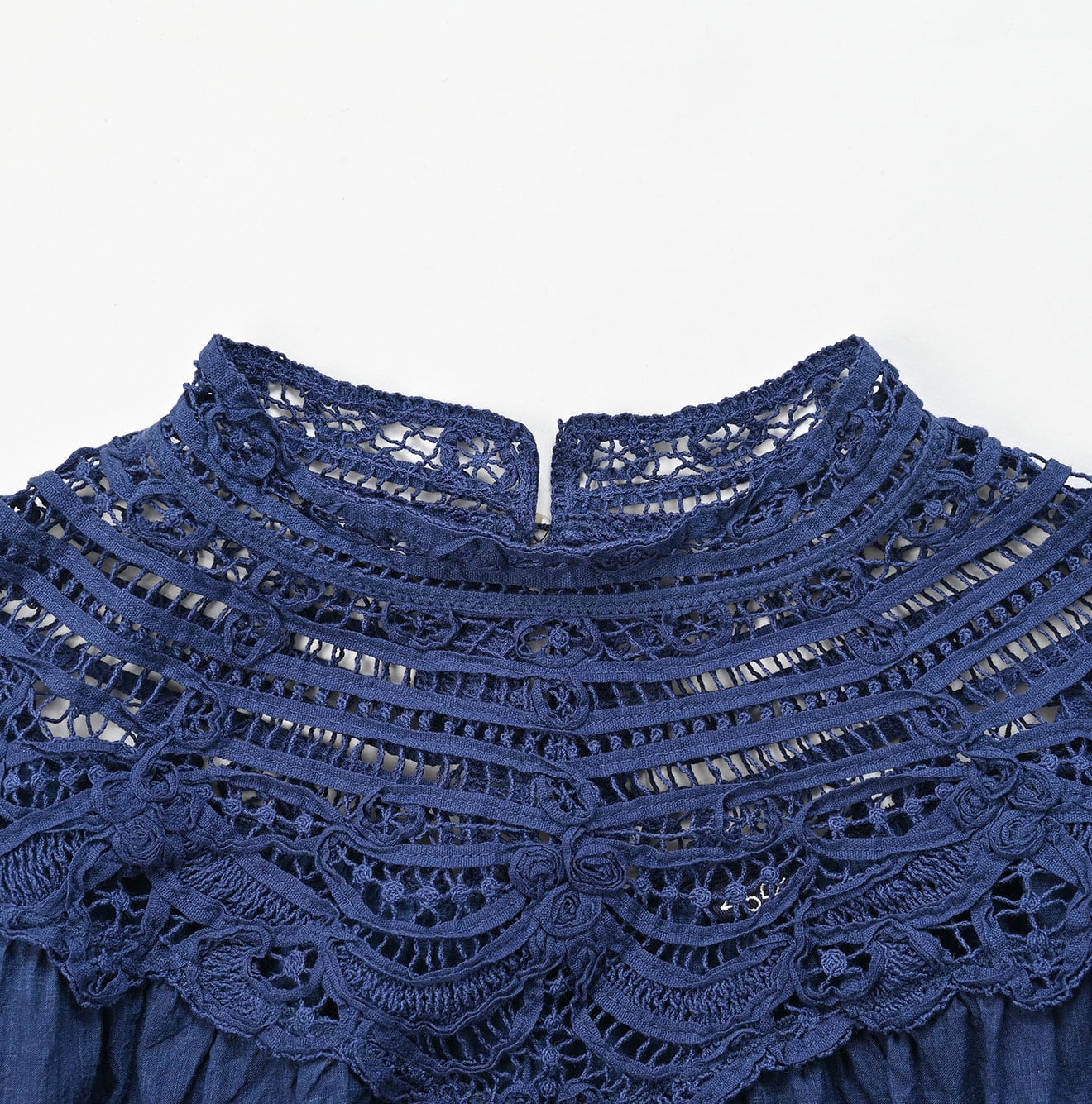 45R Ai Indigo Dungaree Khadi Ribbon Lace Blouse