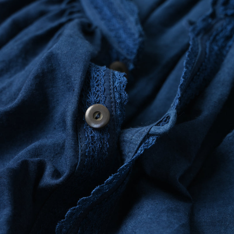 45R Ai Indigo Khadi Lace Tuck Smocking Blouse