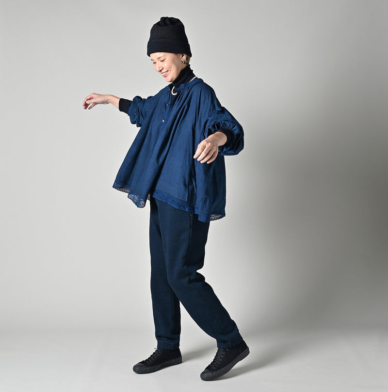 45R Ai Indigo Khadi Lace Tuck Smocking Blouse - Image 2