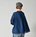 45R Ai Indigo Khadi Lace Tuck Smocking Blouse